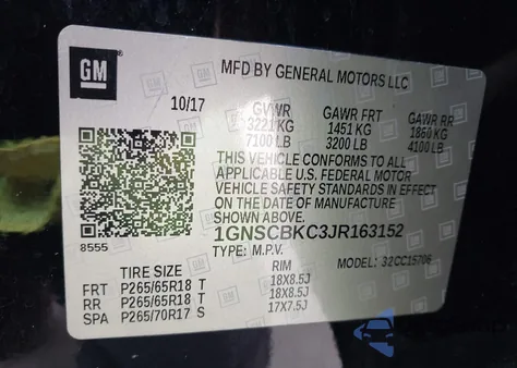 2018 Chevrolet Tahoe Lt from USA, damaged, VIN 1GNSCBKC3JR163152